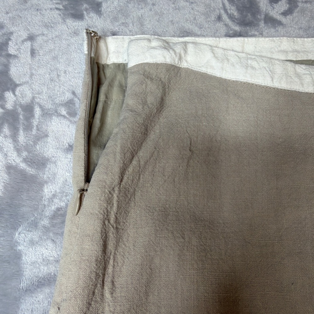 SABO Linen Blend Mini Skirt Women's XL US 10 Beige Contrast Trim Lined - Picture 6 of 10